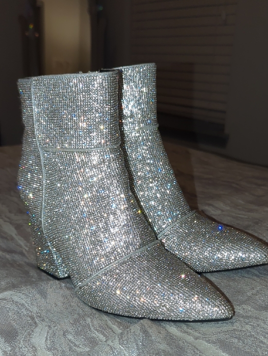 a new day Shoes - Sparkling Silver Women's Ankle Boots - Glitter Pointed Toe